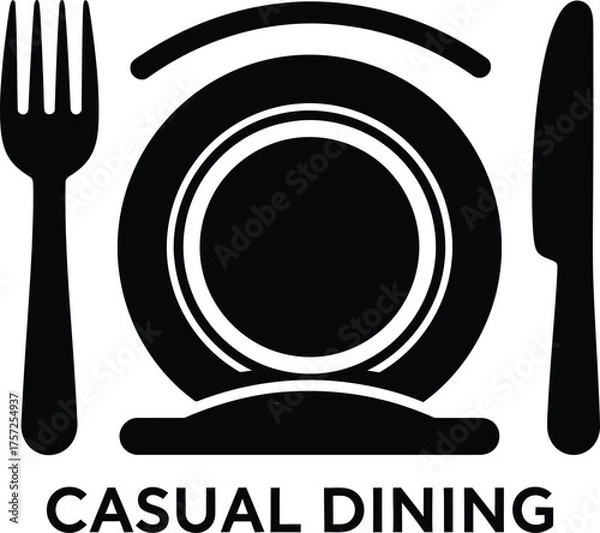 Fototapeta Casual dining icon with plate fork and knife