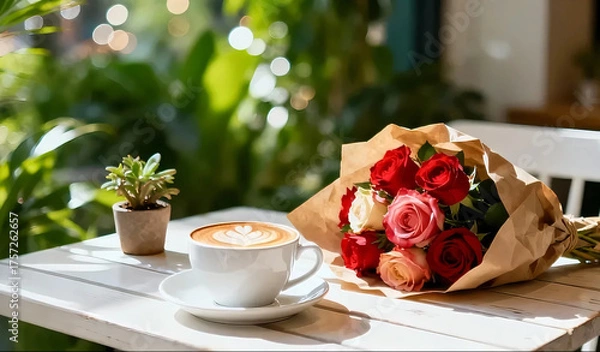 Obraz 咖啡和花束