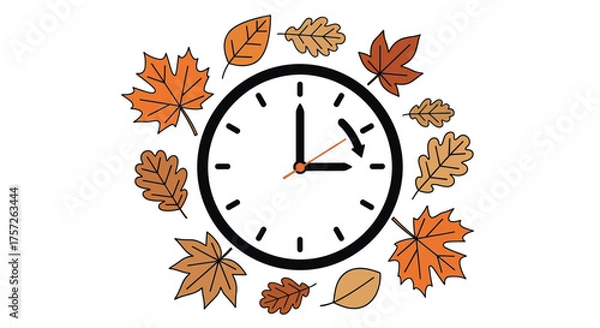 Obraz Autumn Time Change Illustration Clock Hands Turning Back Surrounded by Falling Leaves Symbolizing Daylight Saving Time Ending