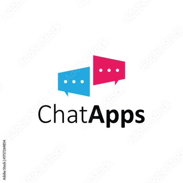 Fototapeta Creative chat app logo featuring two speech bubbles shaped like megaphones, symbolizing communication, conversation, and messaging. Perfect for modern tech and social media branding.