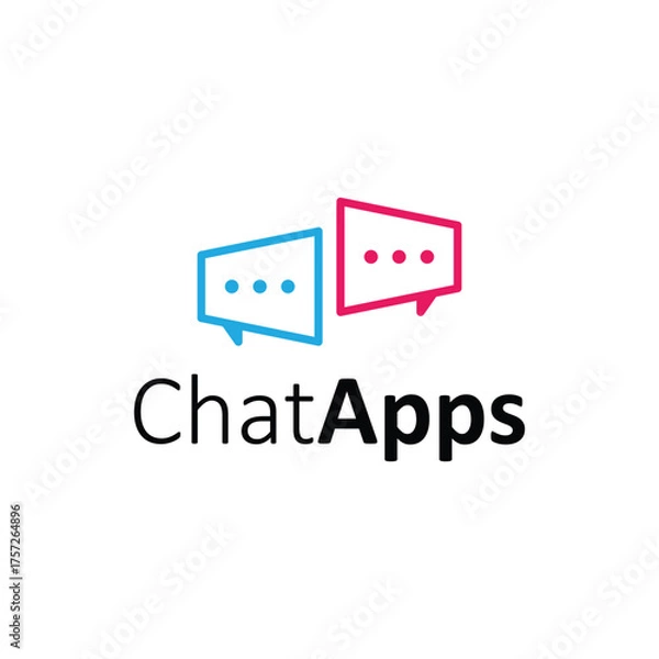 Fototapeta Creative chat app logo featuring two speech bubbles shaped like megaphones, symbolizing communication, conversation, and messaging. Perfect for modern tech and social media branding.