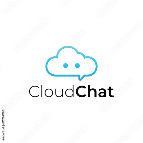 Fototapeta Modern cloud chat logo combining speech bubble, cloud, and robot elements. Perfect for messaging app, tech company, or AI communication brand.