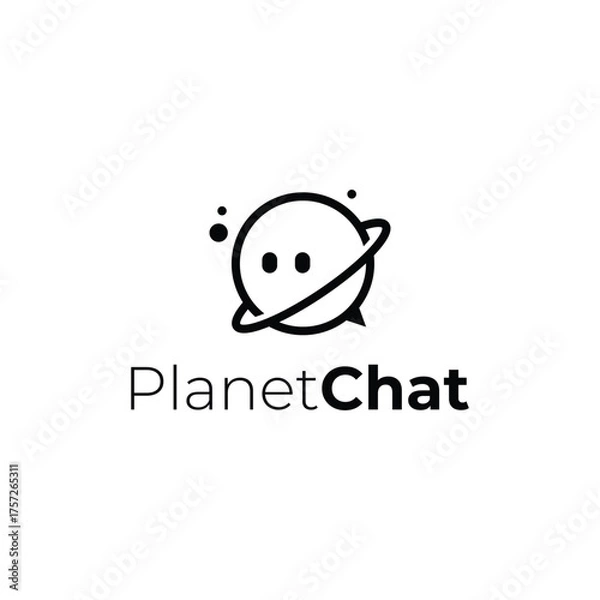 Fototapeta Modern vector logo combining chat bubble, planet, and robot elements. Perfect for messaging app, AI service, or futuristic tech branding design.