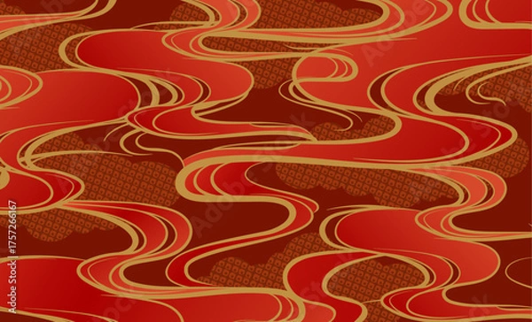 Obraz 波　和風パターンイラスト背景