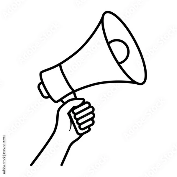 Fototapeta Protest and Freedom of Speech. Hand Holding Megaphone Symbol. Icon about demonstrations, voicing opinions, or announcements