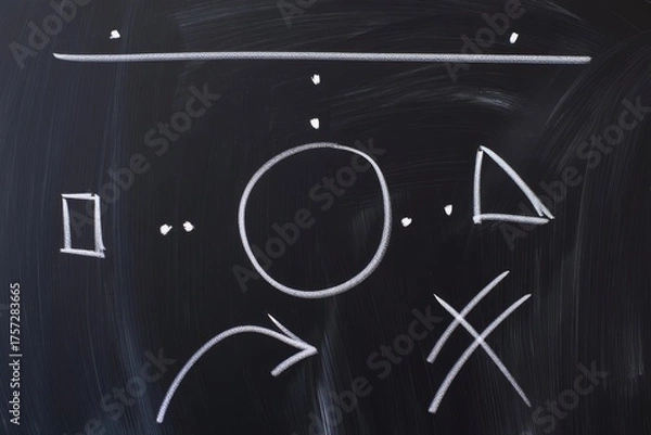 Fototapeta Geometric Shapes and Lines Illustrated on a Chalkboard Surface for Educational Purposes in a Classroom Setting