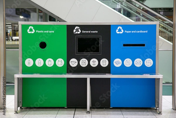 Fototapeta waste containers for waste sorting and recycling 