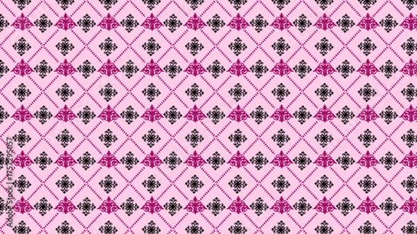 Fototapeta Seamless Geometric Floral Pattern with Pink and Black Design