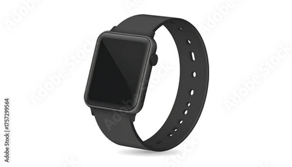 Fototapeta Black smart device with rectangular screen and band on white background