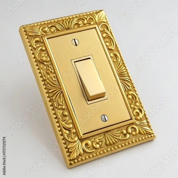 Obraz Ornate golden light switch plate with decorative border