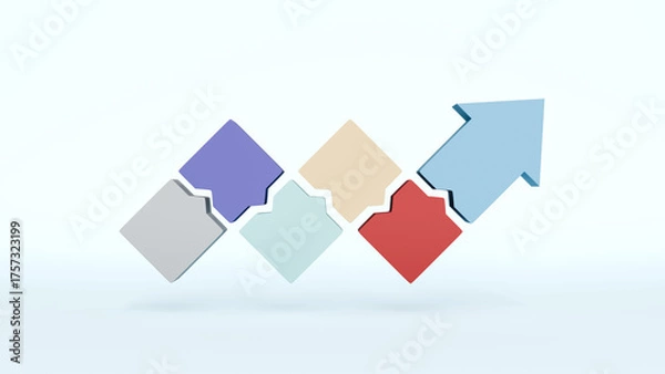 Fototapeta Business growth infographic arrow up, 6 steps to success, strategy, increase, achievement 3d render