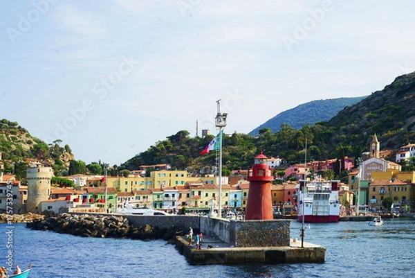 Fototapeta View of Giglio Porto from the sea, Tuscan Archipelago, Italy
