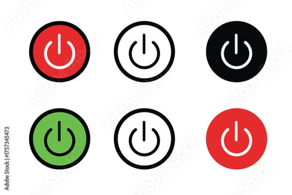 Obraz On off button icon. Set of power buttons with red and green color button. vector illustration