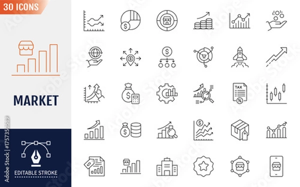 Fototapeta Market Line Editable Icons set. Include icons: company, budget, sales, and more. Vector illustration