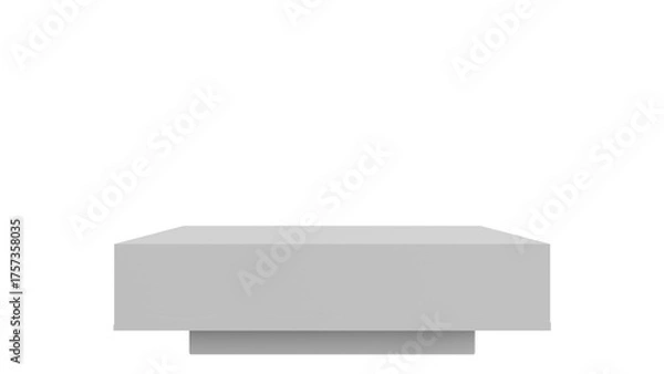Fototapeta 3D The image shows a minimalist rectangular gray podium against a white background