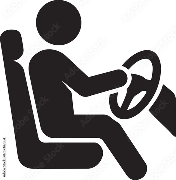 Fototapeta Driver inside car seat silhouette with steering wheel in vector style for automotive icon.