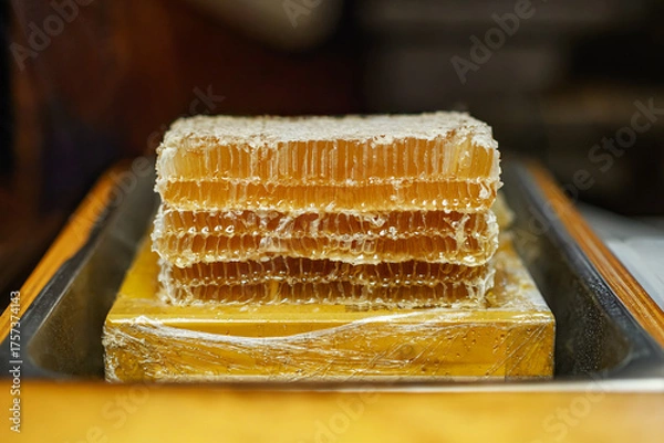 Obraz 나무 받침대에 올려진 덩어리 벌꿀 