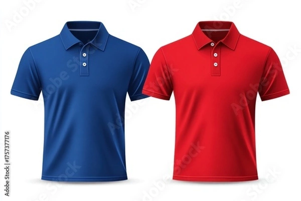 Fototapeta Two distinct blue and red polo shirt mockups creating versatile and customizable sportswear