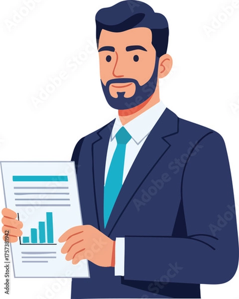 Fototapeta Businessman presenting positive financial report with bar graph illustration.