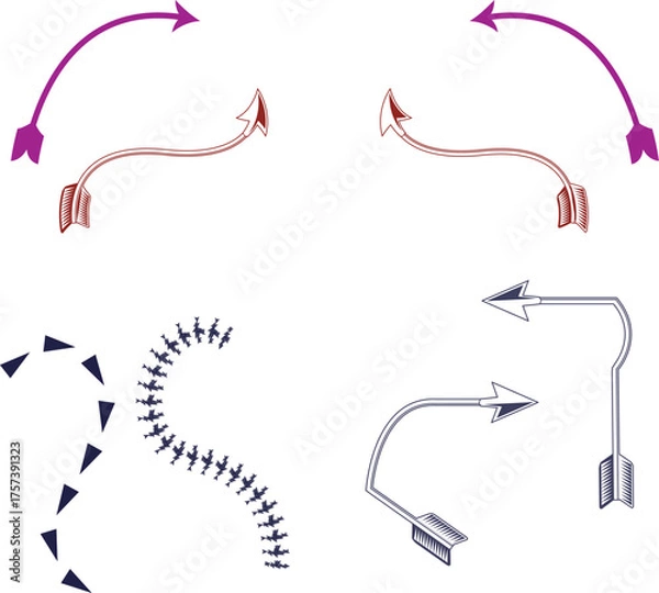 Fototapeta Creative Colorful Curved and Directional Arrow Vector Set.