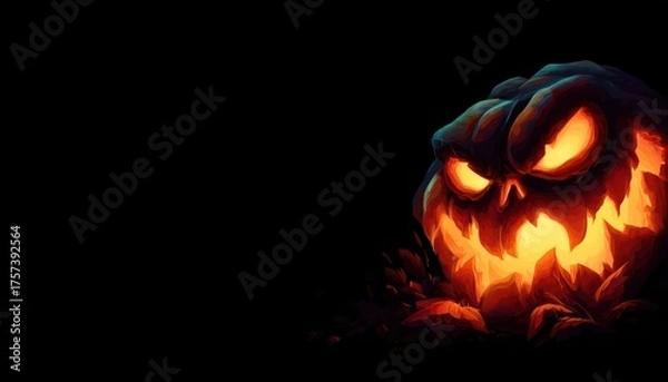 Obraz Happy halloween with angry jack-o-lantern glowing in the dark
