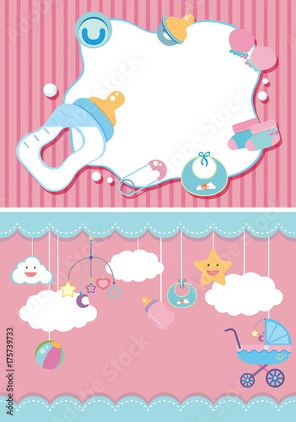 Fototapeta Two background template with baby items