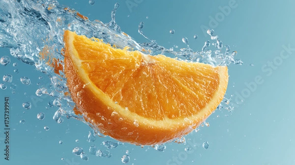 Fototapeta Fresh orange wedges frozen motion with one dynamic water splash