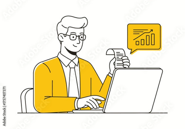 Obraz Business person working on laptop computer at office desk vector illustration