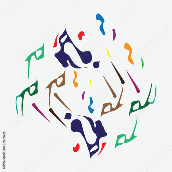 Fototapeta Abstract Geometric Composition: A dynamic arrangement of colourful shapes and lines creates a visually engaging composition, painting, forming a vibrant and artistic expression.