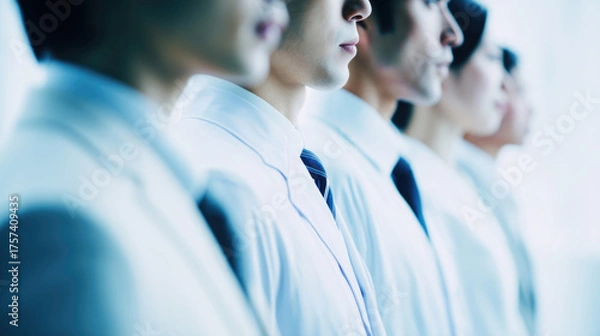 Obraz 白衣とスーツの専門職チームが並ぶ信頼と協力のイメージ