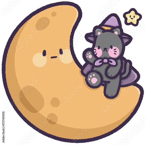 Obraz Witch cat on the moon with little star