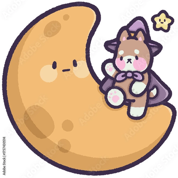 Obraz Witch dog on the moon with little star