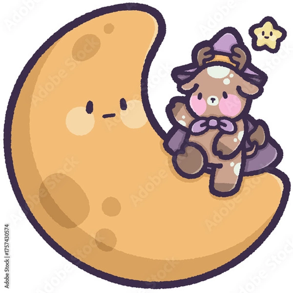 Fototapeta Witch deer on the moon with little star