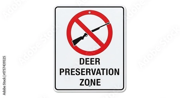 Fototapeta Deer hunting ban area sign preservation zone wildlife protection rules and regulations guide roadsign