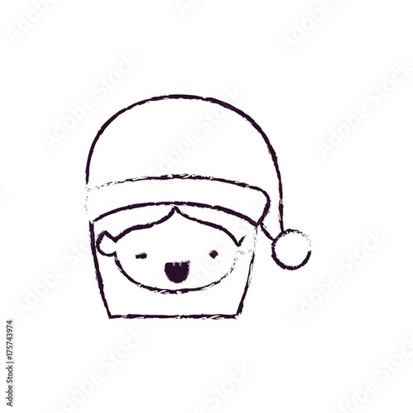 Fototapeta santa claus woman kawaii face with wink eye and happines expression with hat blurred silhouette on white background
