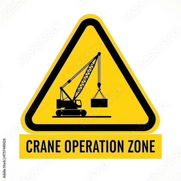 Fototapeta Crane operation zone safety sign vector illustration for construction site and industrial area use