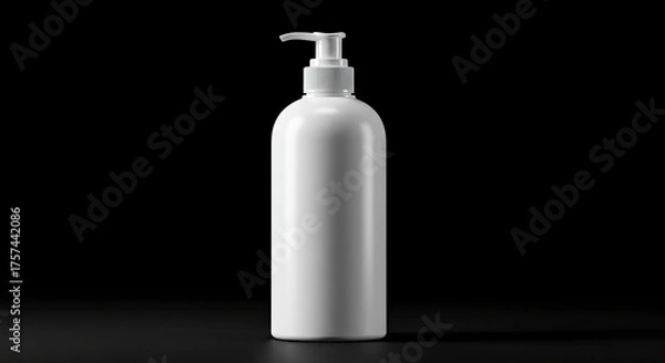 Fototapeta A sleek white pump bottle sits centered against a stark black backdrop minimal reflection from a surface below