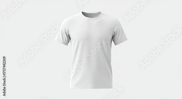 Fototapeta A solid white tshirt floats centered against a plain white background showcasing its basic design and form