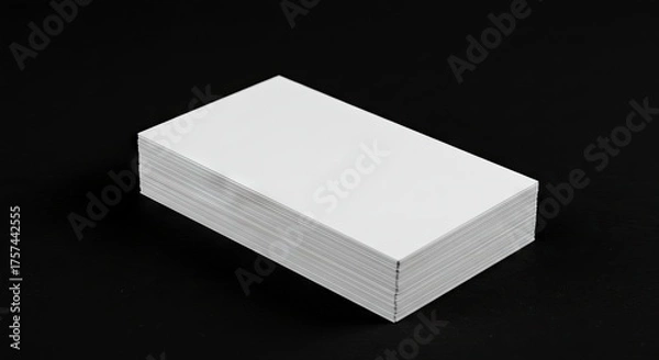 Fototapeta A stack of white business cards is displayed against a stark black background