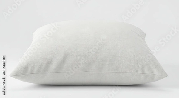 Fototapeta A textured rectangular white pillow sits on a light bright surface