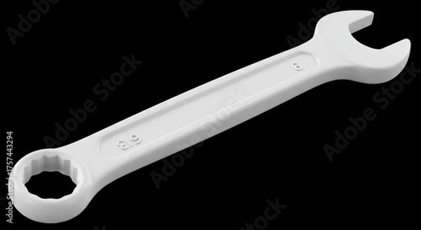 Fototapeta A white angled wrench lies against a stark black backdrop  Features are two different types of wrench ends
