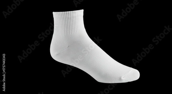Fototapeta A white ankle sock with visible ribbed knit at the cuff isolated on a black backdrop