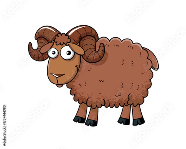 Obraz Cute Sheep with Curly Wool Illustration