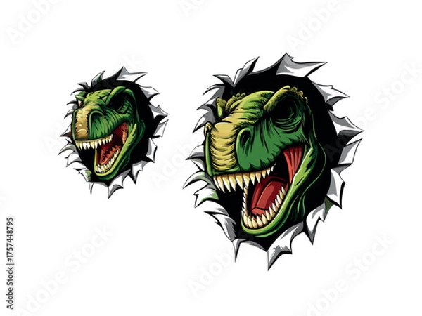 Obraz Two Dinosaur Heads Torn Surface Effect Graphic Design
