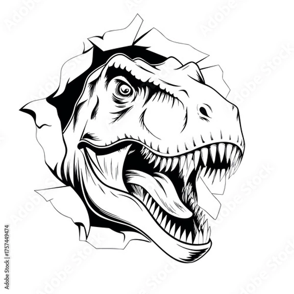 Obraz Roaring Dino Head Torn Paper Effect Graphic
