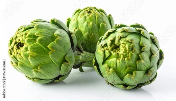 Obraz Two fresh raw artichokes isolated on white background. Top view.