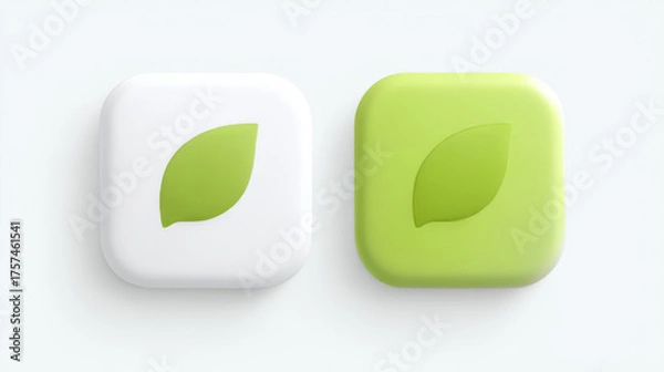Fototapeta Two green leaf icons, clean white and green, representing eco-friendly choices and design versatility.