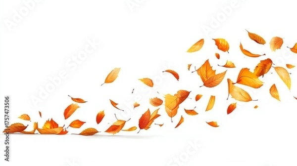 Fototapeta a strong gust of wind blowing leaves clipart, seasonal weather effect, photorealistic motion blur, isolated on white background
