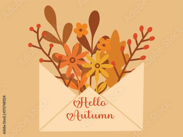 Obraz Hello Autumn Envelope with Fall Flowers and Leaves