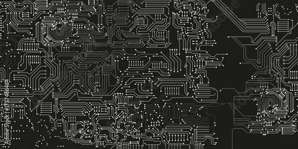 Fototapeta Black technology background with circuit white diagram. Technology circuit diagram concept. High-tech connection system. Vector abstract technology on a grey background.